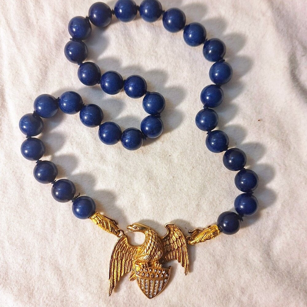 Metropolitan Museum Of Art MMA Eagle Swarovski Crystal Byzantine Lapis Necklace